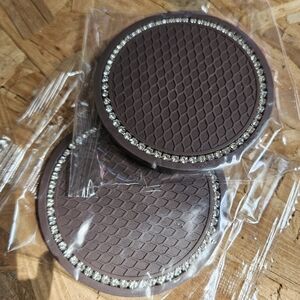 Brown Coasters with Rhinestone Trim